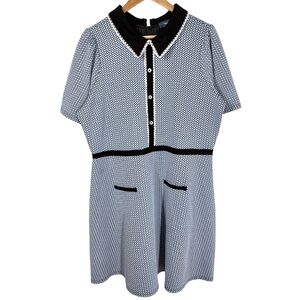 ModCloth Retro 50s Inspired Check Print Swing Dress Size 1X Collared Knee Length